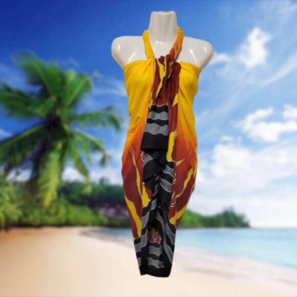 Womens Sarong Cotton Wrap, Handpainted Batik Wrapskirt Beach Pareo Beachwear-NEW - Picture 10 of 12